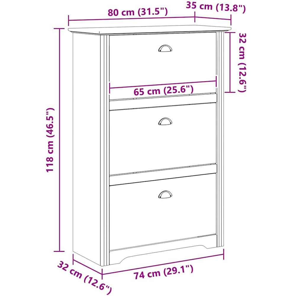 vidaXL Bodo 3 Flip Door Honey Brown Shoe Storage Cabinet Image 6