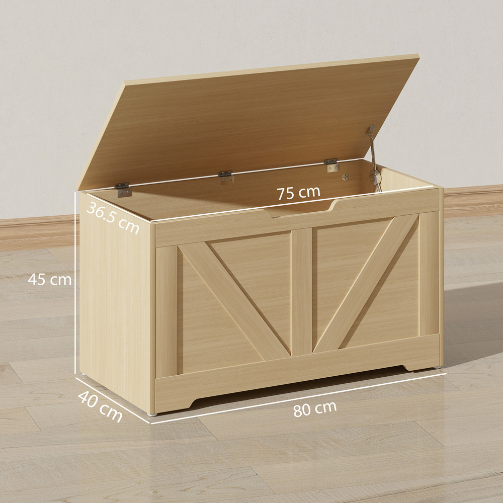 HOMCOM Natural Wood Finish Storage Trunk with 2 Safety Hinges 100L Image 9