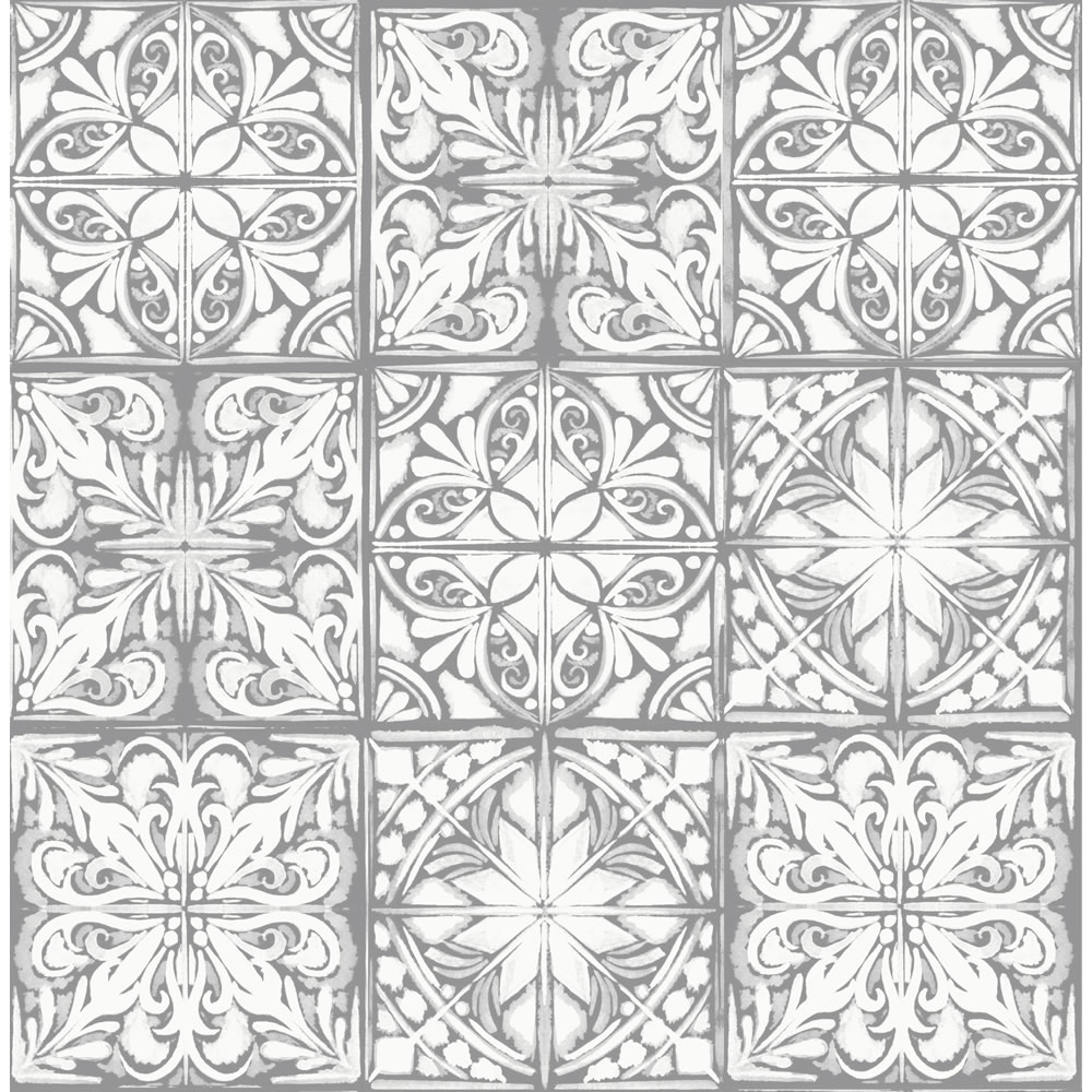 Wilko Wallpaper Oriental Tile Grey Image 1