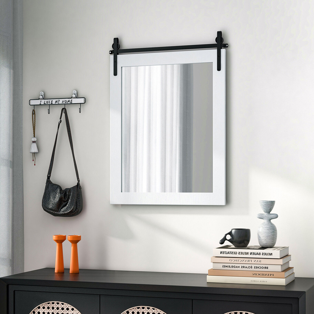 Costway White Solid Wood Frame Wall Mounted Mirror Image 6