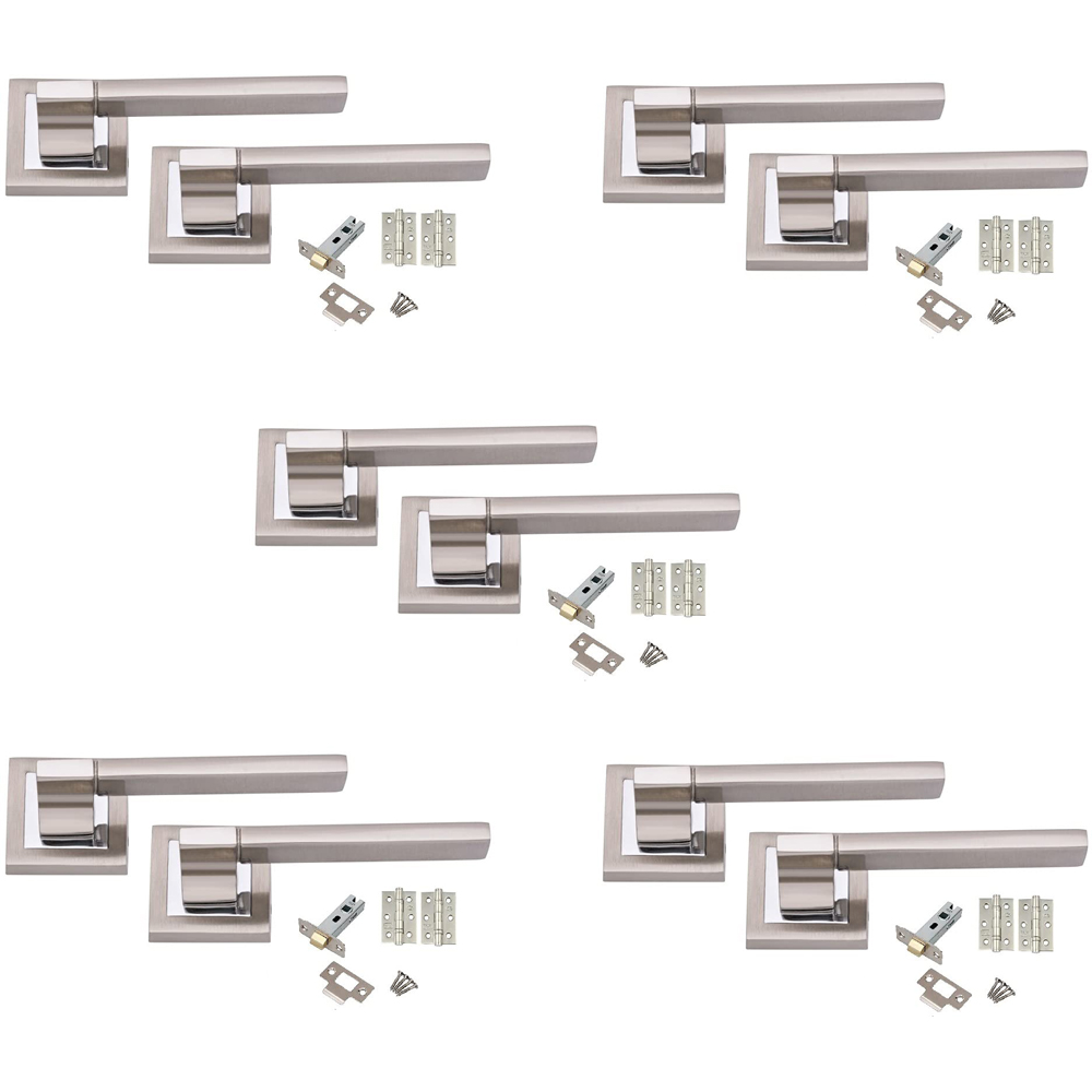 Golden Grace Duo Finish Aztec Door Handle Set 5 Pack Image 1