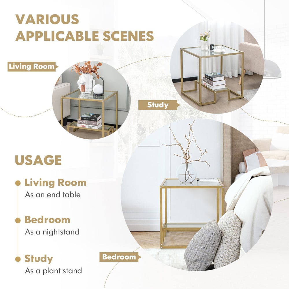 Costway Single Shelf Gold Tempered Glass Coffee Table Image 8