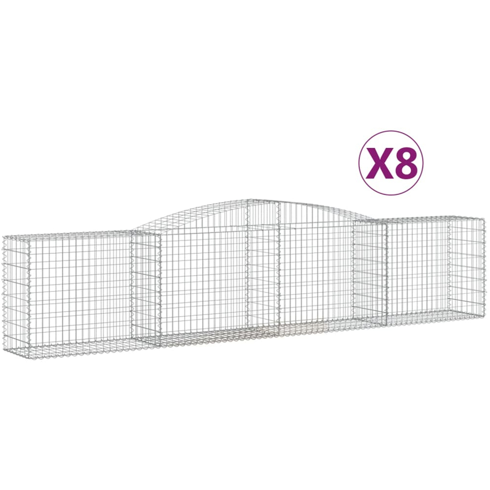 vidaXL Silver Galvanised Iron Arched Gabion Basket 400 x 50 x 80/100cm 8 Pack Image 2