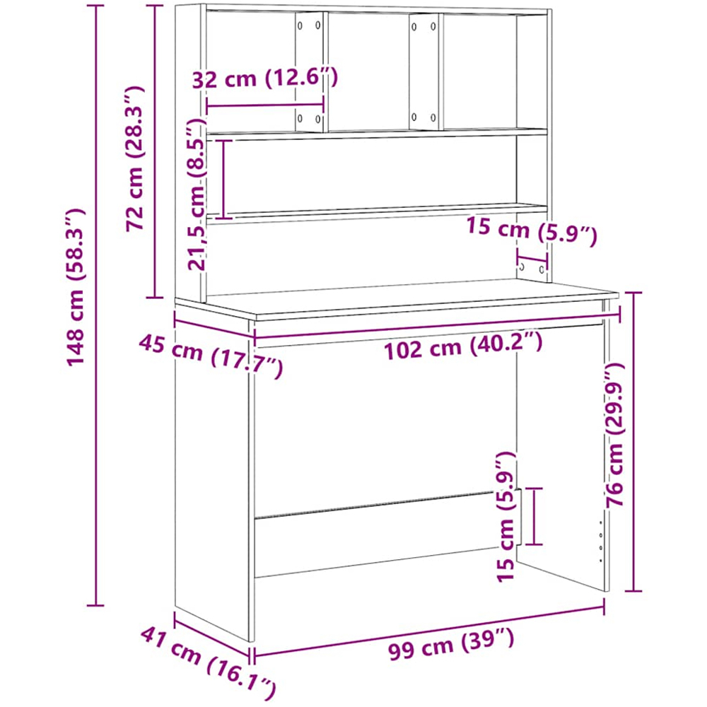 vidaXL 4 Shelf Study Desk Artisan Oak Image 9