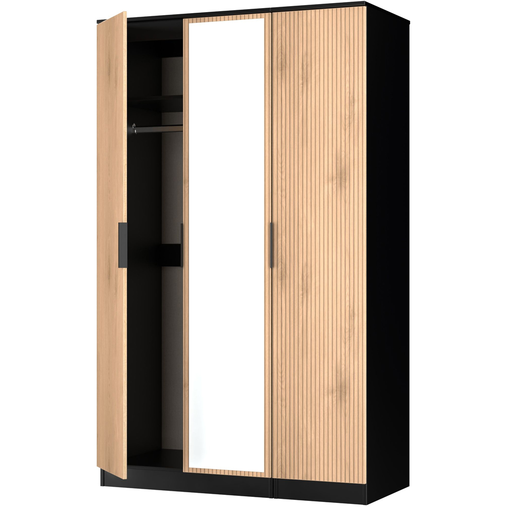 Crowndale Java 3 Door Slatt Effect and Black Tall Mirror Wardrobe Ready Assembled Image 4