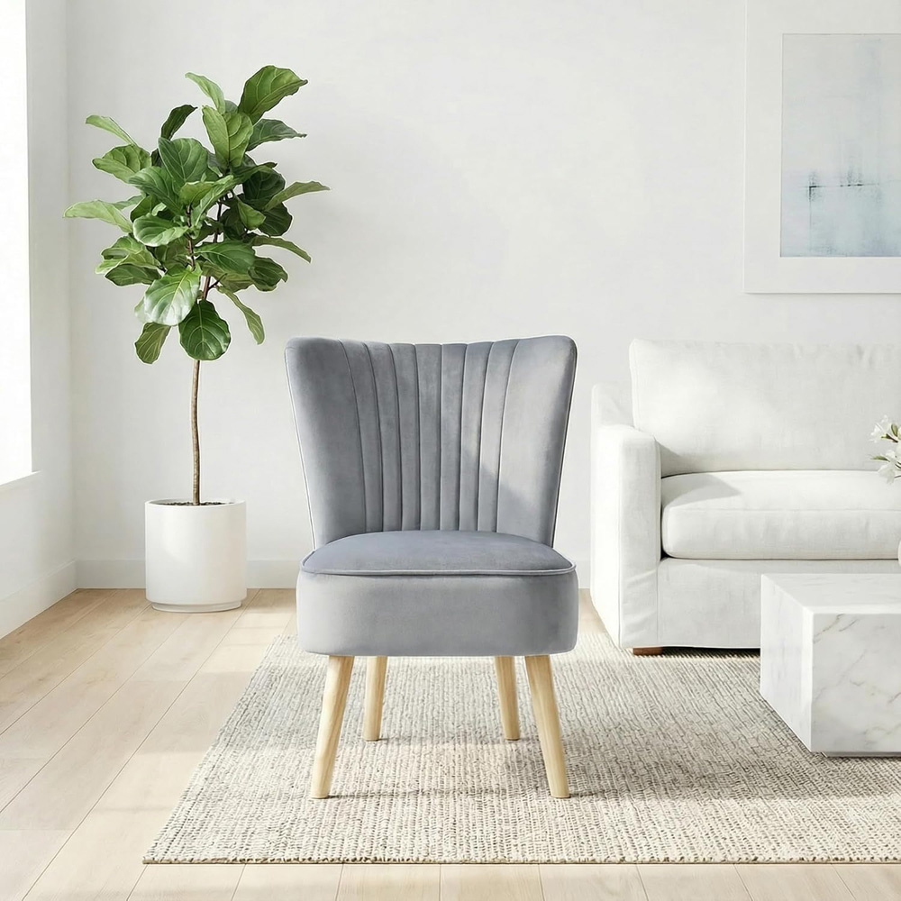 Alivio Grey Velvet Upholstered Modern Accent Chair Image 3