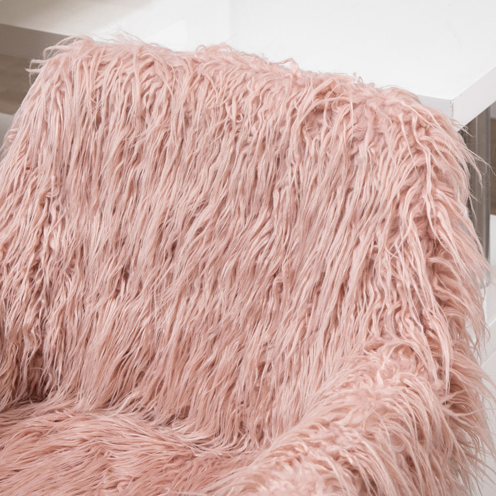 Portland Pink Faux Fur Height Adjustable Swivel Vanity Chair Image 3