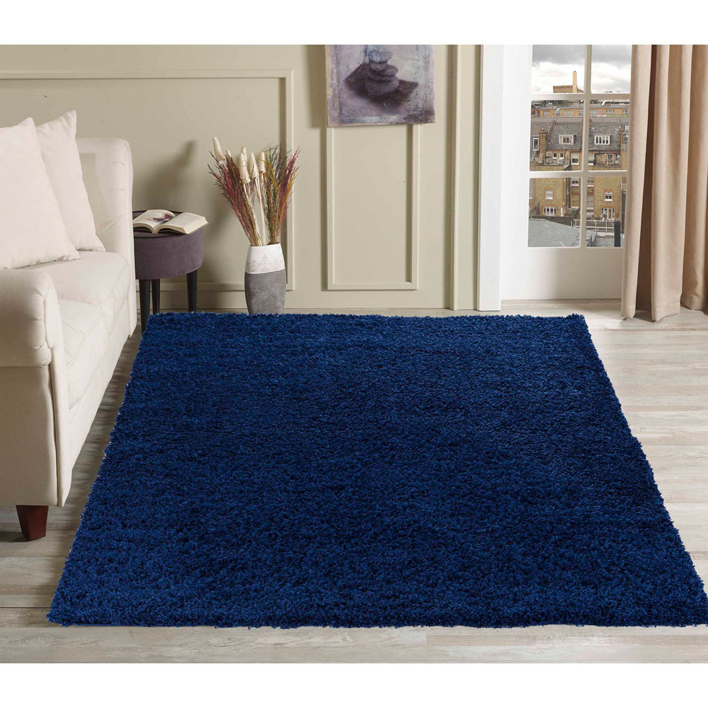 Desire Rugs Oxford Navy Plain Shaggy Rug 60 x 110cm Image 2