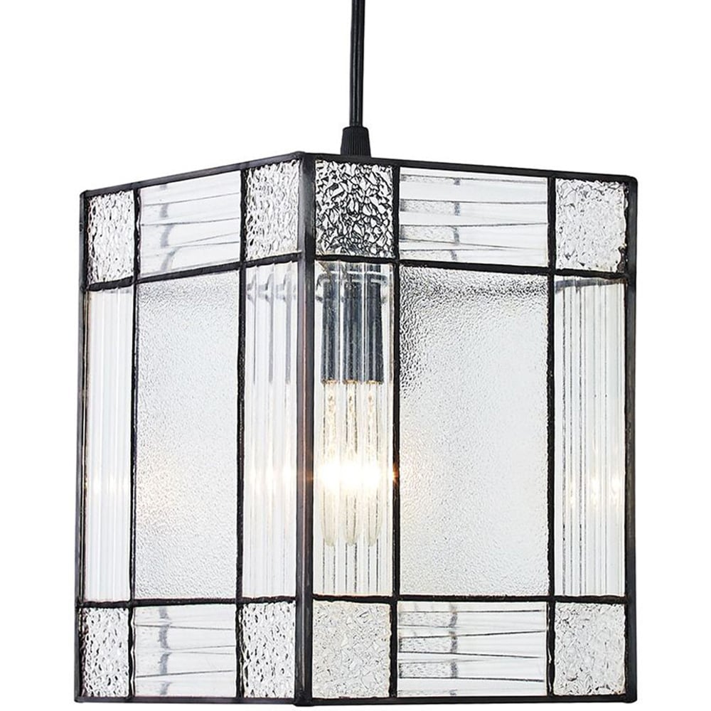 Happy Homewares Clear Glass Tiffany Square and Rectangular Panels Pendant Shade Image 1