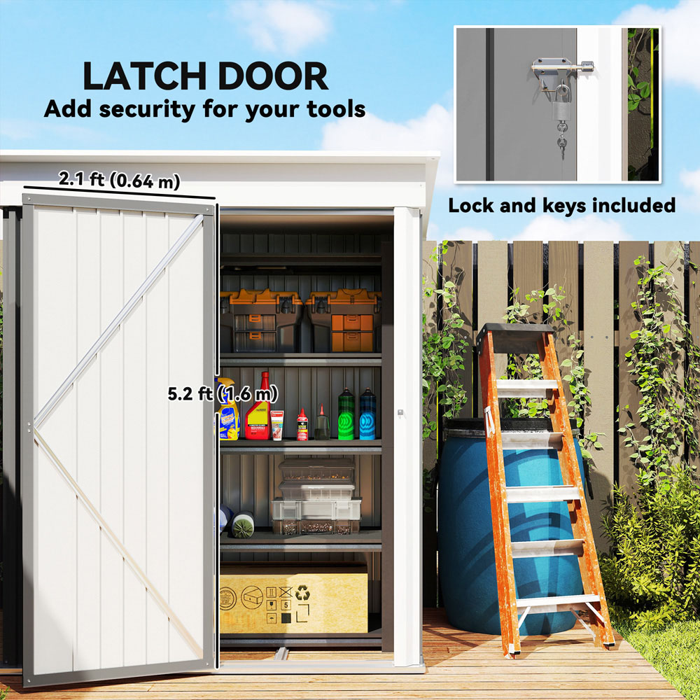 Outsunny 5 x 6ft Grey Metal Lean To Pent Garden Shed Image 6