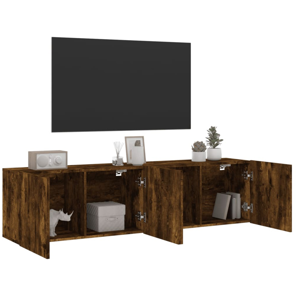 vidaXL 2 Door Smoked Oak Wall Mounted TV Cabinet Set of 2 Image 5