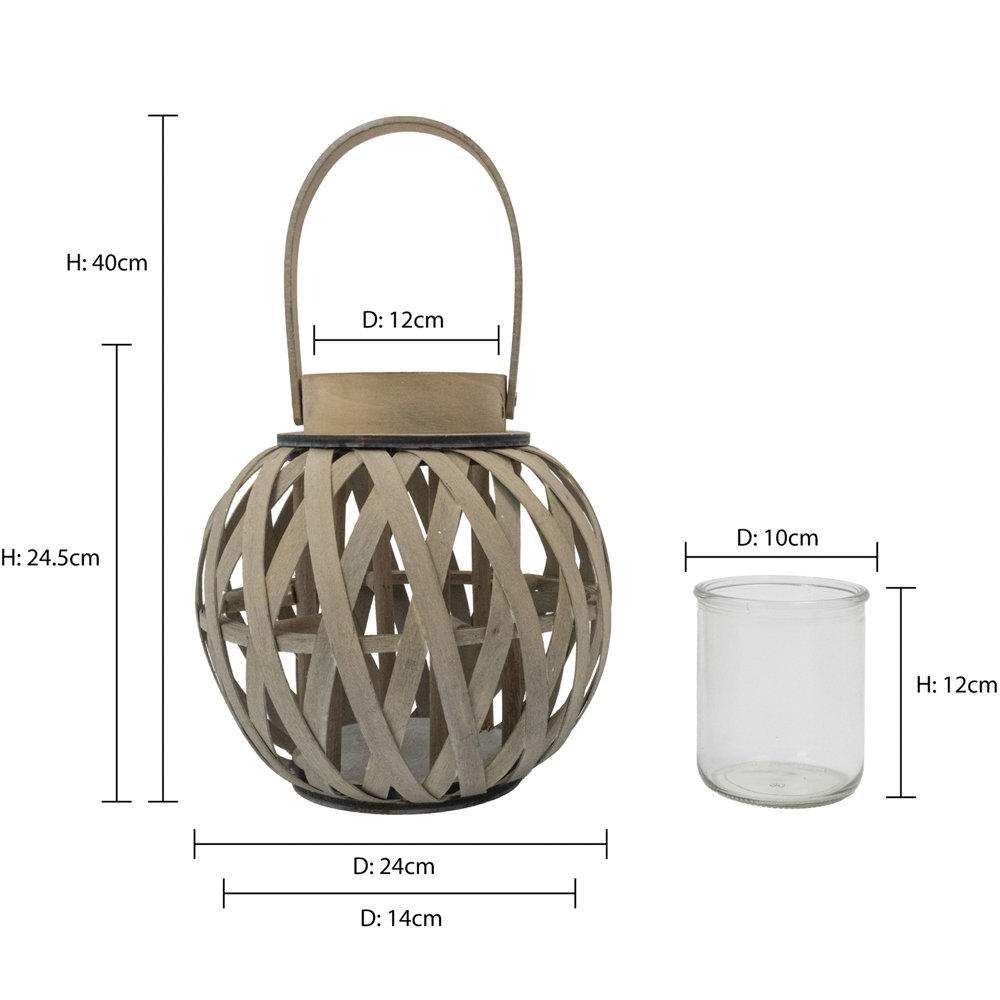 JVL Luna Antique Wash Natural Wood Round Lantern with Handle 2 Pack Image 8