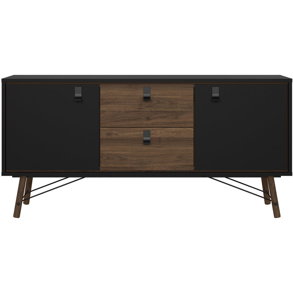Florence Ry 2 Door 2 Drawer Matt Black and Walnut Sideboard Image 3