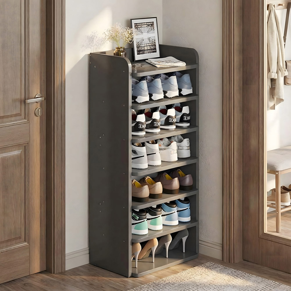 Living and Home 7 Shelf Black Wide Shoe Rack with Raised Guardrail Image 6