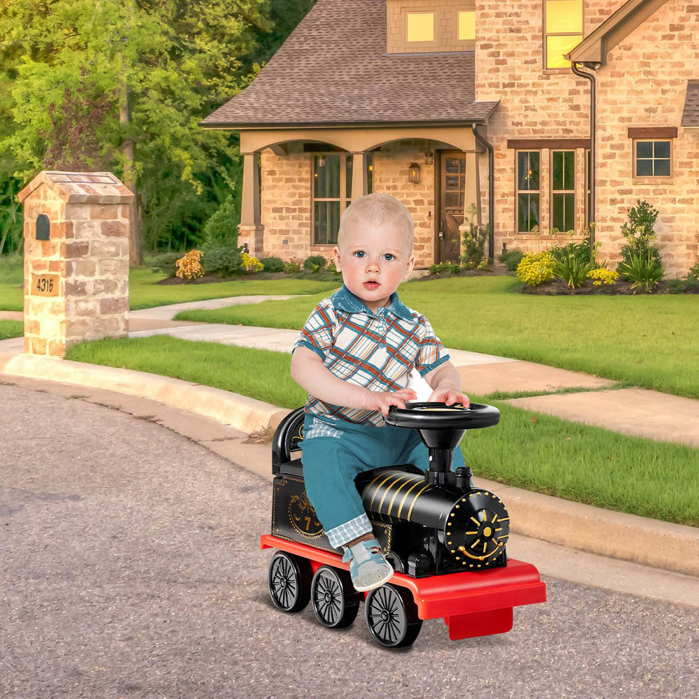 Costway Kids Black Electric Ride On Train Toy with Curved Tracks 6V Image 2