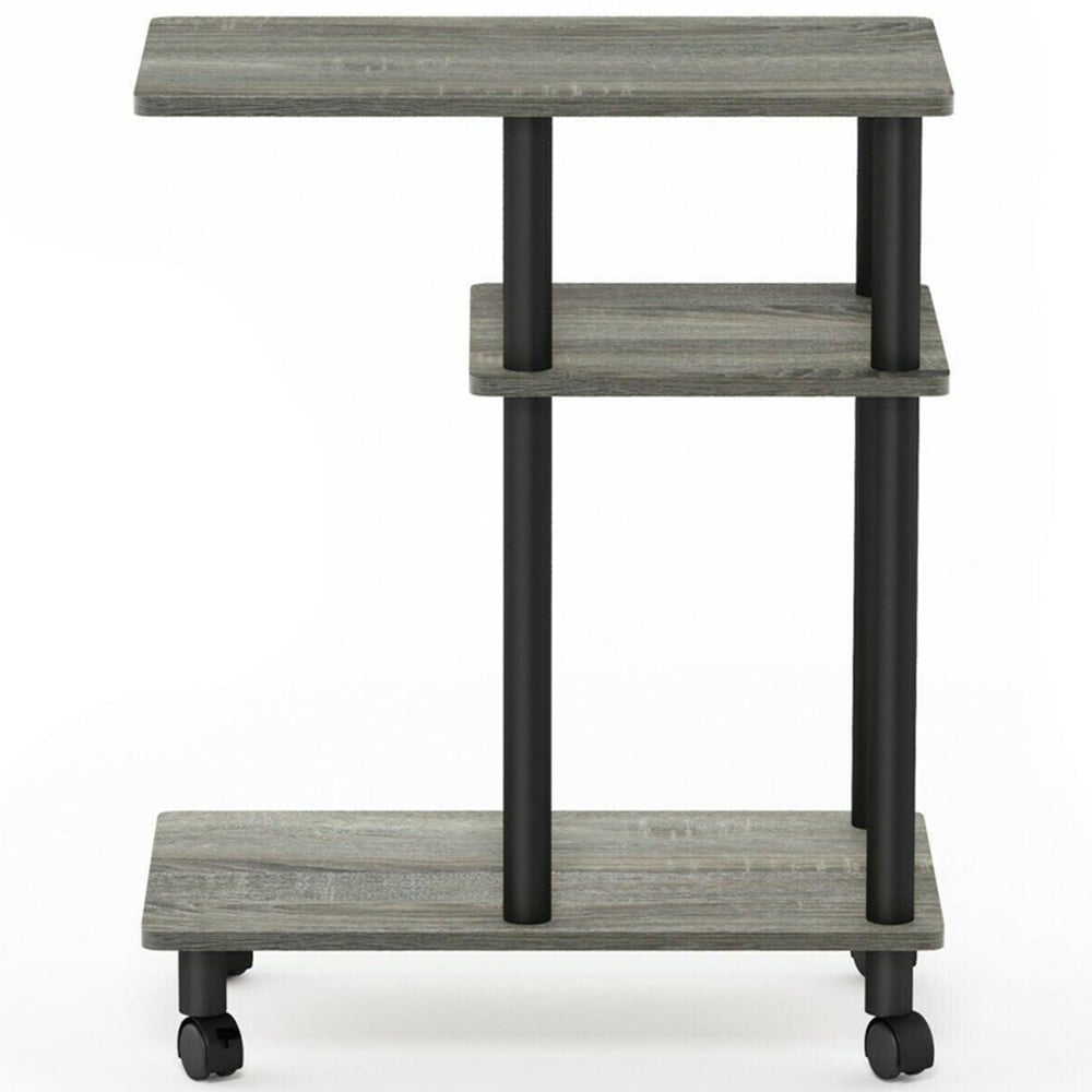 Walplus 2 Shelf French Oak Grey and Black U Shape Turn-N-Tube Side Table with Casters Image 3