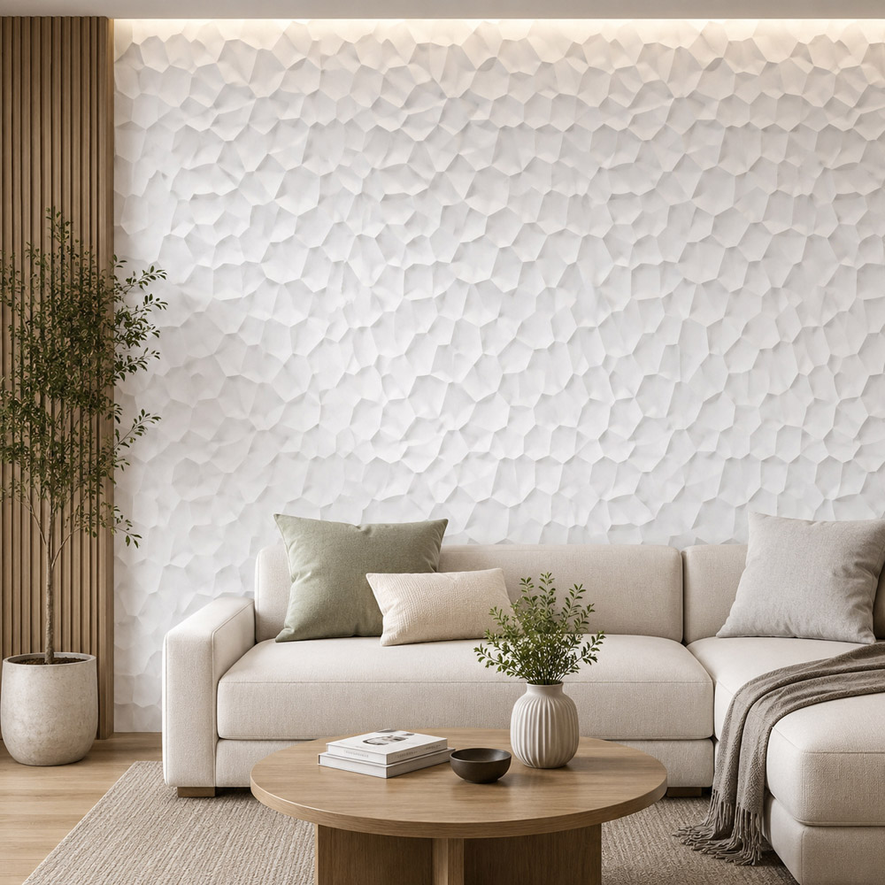 Britwall Jade White Organic Pebble Texture Hard PU Wall Panel 1200 x 600 x 25mm 2 Pack Image 4