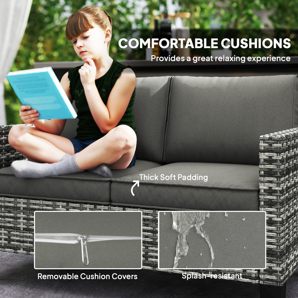 Outsunny 2 Seater Light Grey Cushion Rattan Garden Sofa Image 6