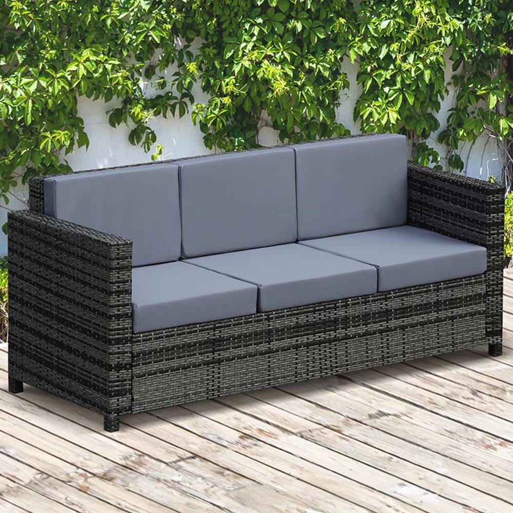 Outsunny 3 Seater Grey Rattan Sofa Image 1