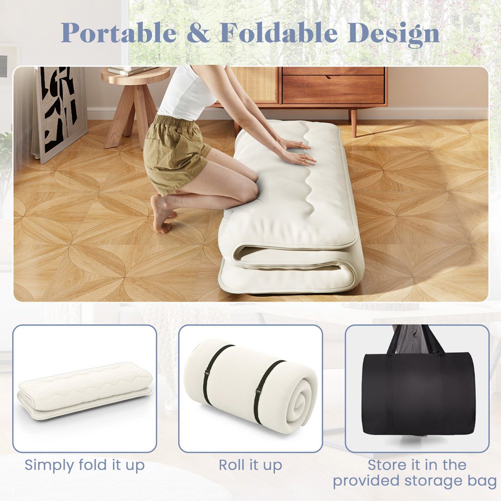 Costway King Size Beige Japanese Futon Floor Mattress with Bag Image 7