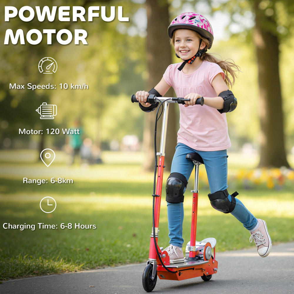Tommy Toys Red Adjustable Seat and Brake Foldable Powered Kick Scooter Image 4