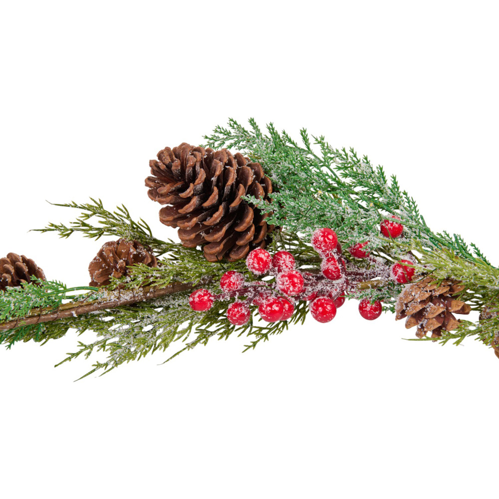 LED Frosted Red Berry Pinecone Garland Image 5