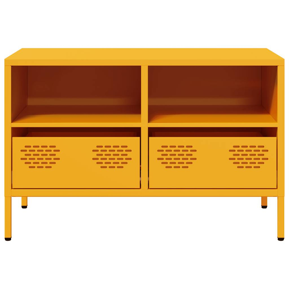 vidaXL 2 Drawer 2 Shelf Mustard Yellow Cold-Rolled Steel TV Cabinet Image 3