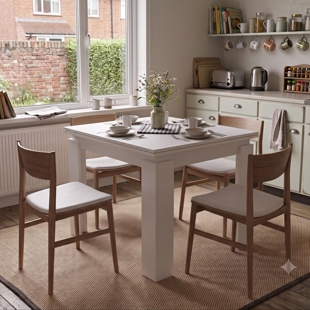 Shefa Line Family 6 Seater White 90-150cm Extendable Dining Table Image 3