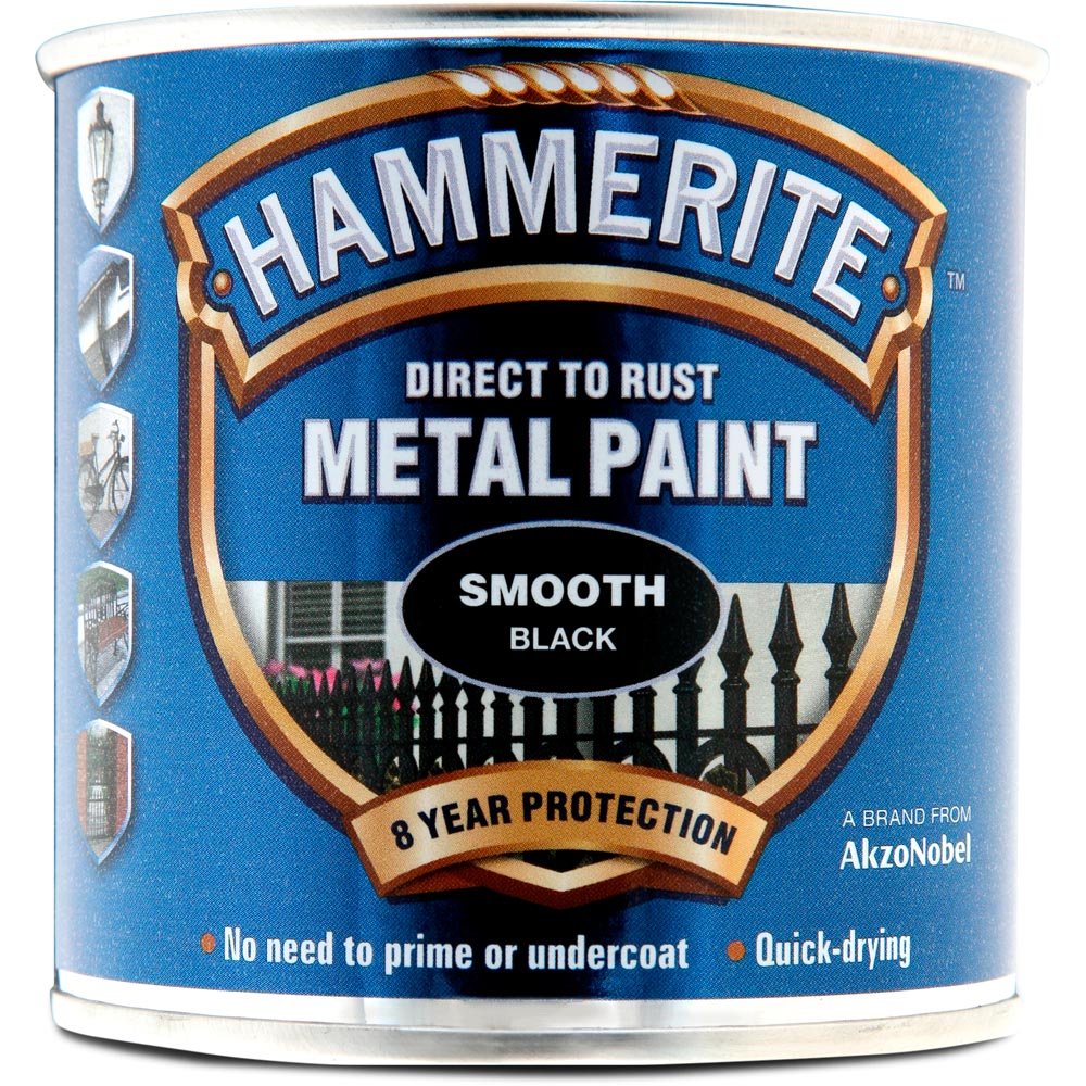 Hammerite Black Smooth Metal Paint 250ml Image 2