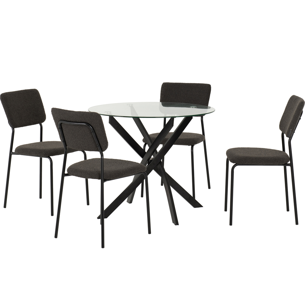 Seconique Sheldon Boucle Fabric 4 Seater Round Dining Set Black and Grey Image 3