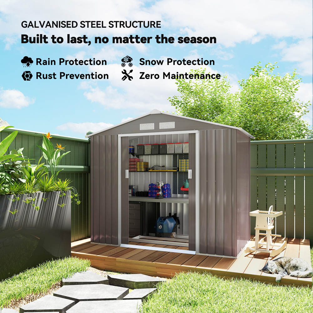 Outsunny 7 x 4ft Grey Metal Apex Garden Shed Image 3