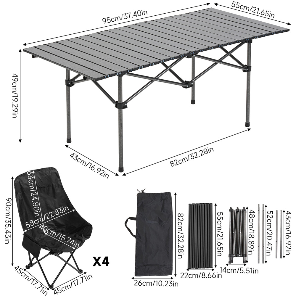 Living and Home 4 Seater Black Foldable High Back Camping Table and Chair Set Image 8