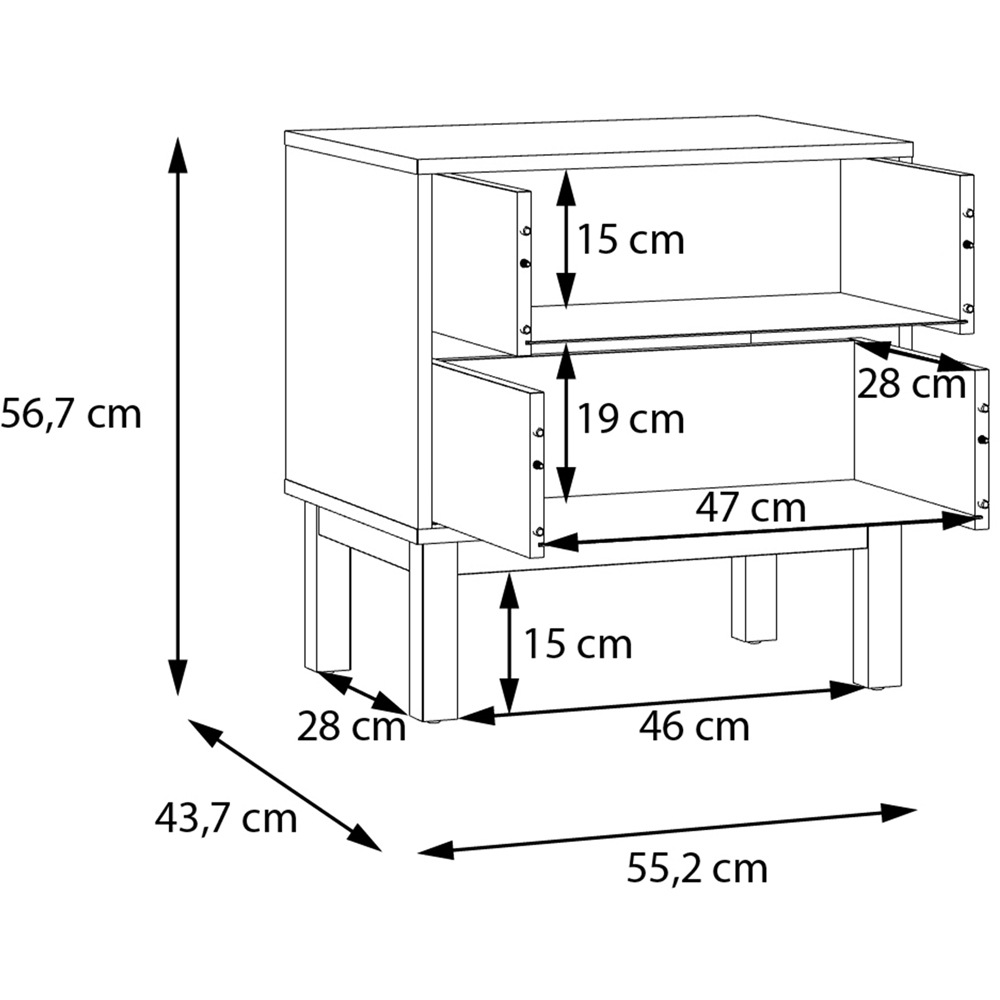 Florence Wensley 2 Drawer Light Grey and Oak Bedside Table Image 8