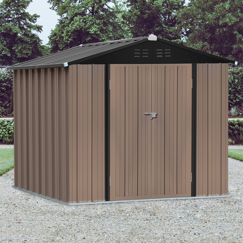 Living and Home 6 x 8ft Brown and Black Metal Apex Garden Storage Shed with Lockable Doors Image 6