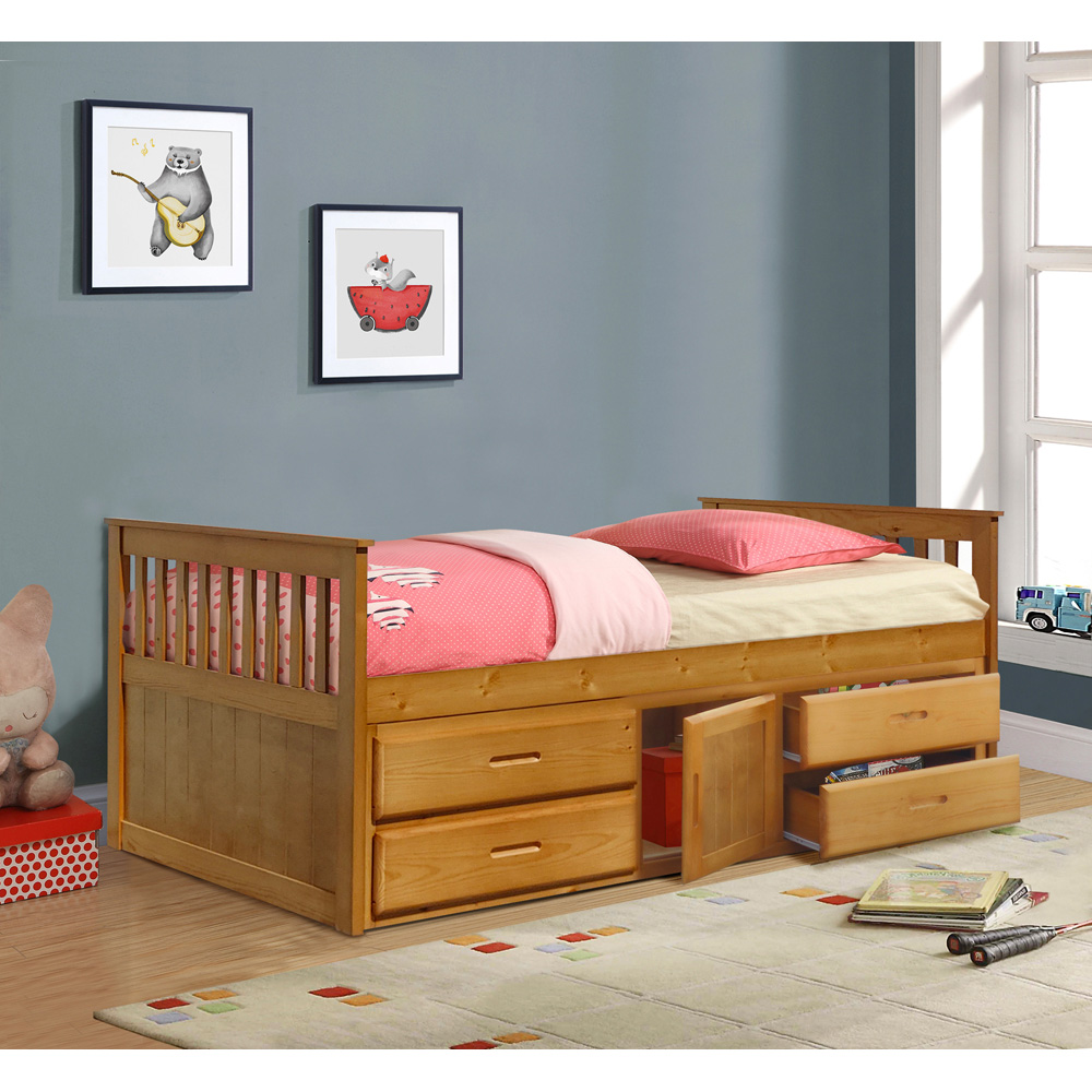 Comfy Living Single Captains Cabin Style Caramel Wooden Bed with Storage Image 2