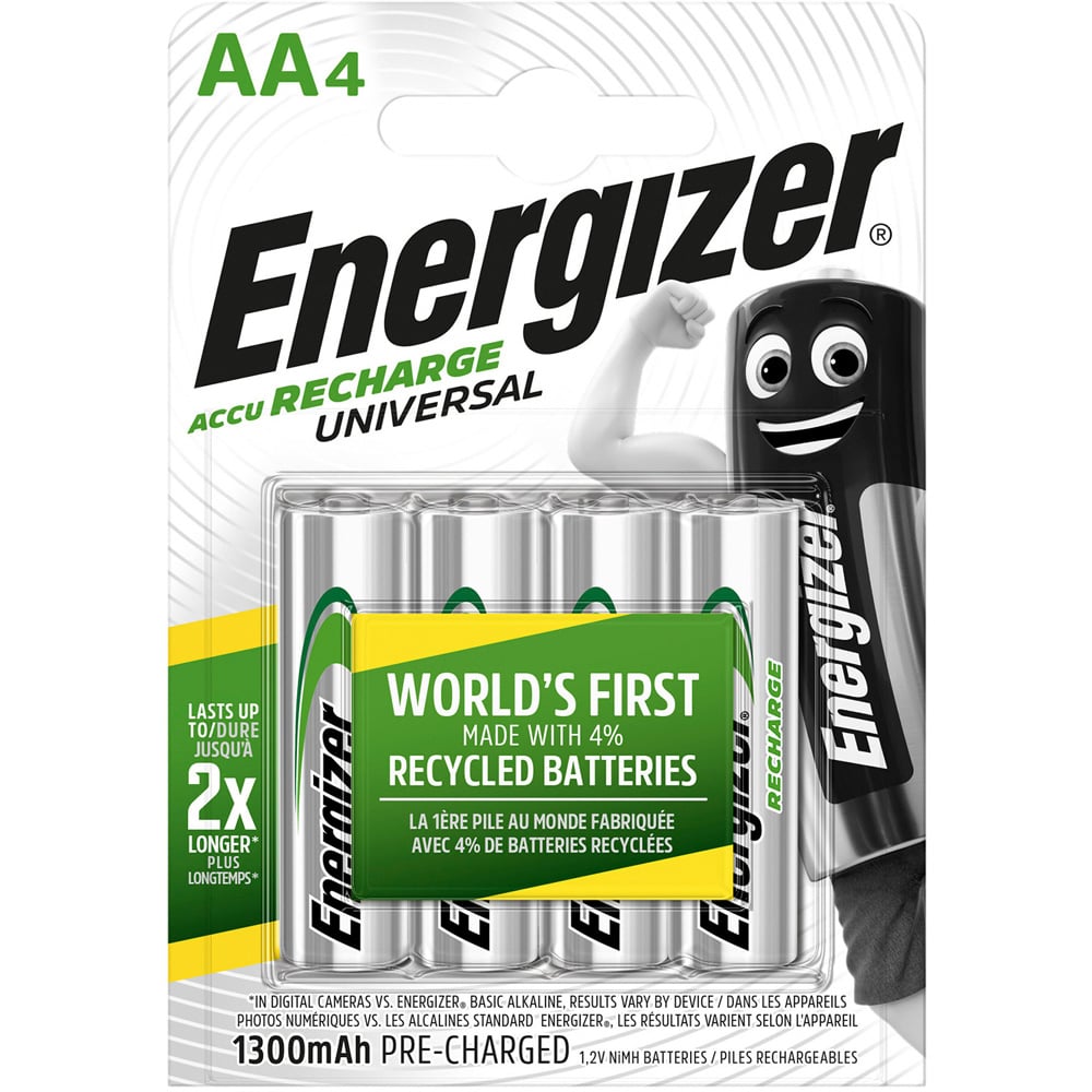 Energizer Accu Recharge AA 4 Pack 1.2V 1300 mAh NiMH Rechargeable Batteries Image