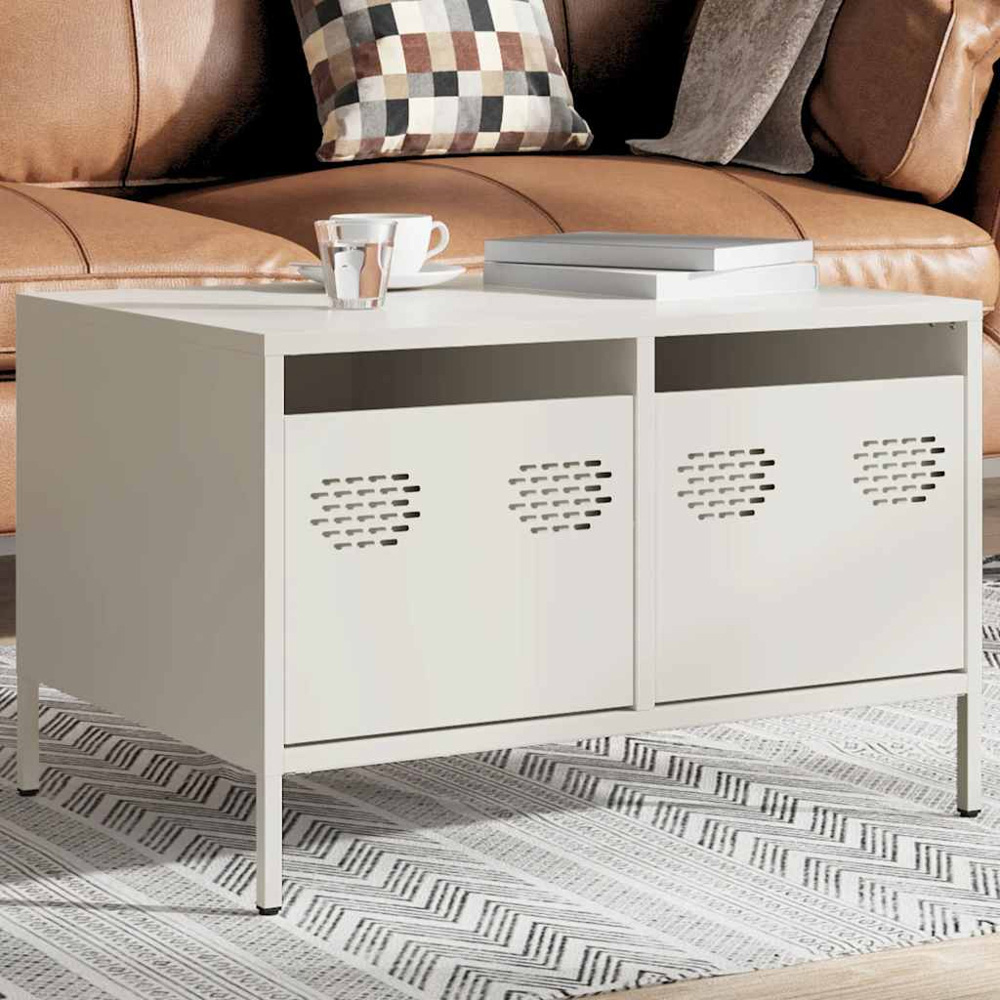 vidaXL 2 Drawer White Cold-Rolled Steel TV Cabinet Image 3