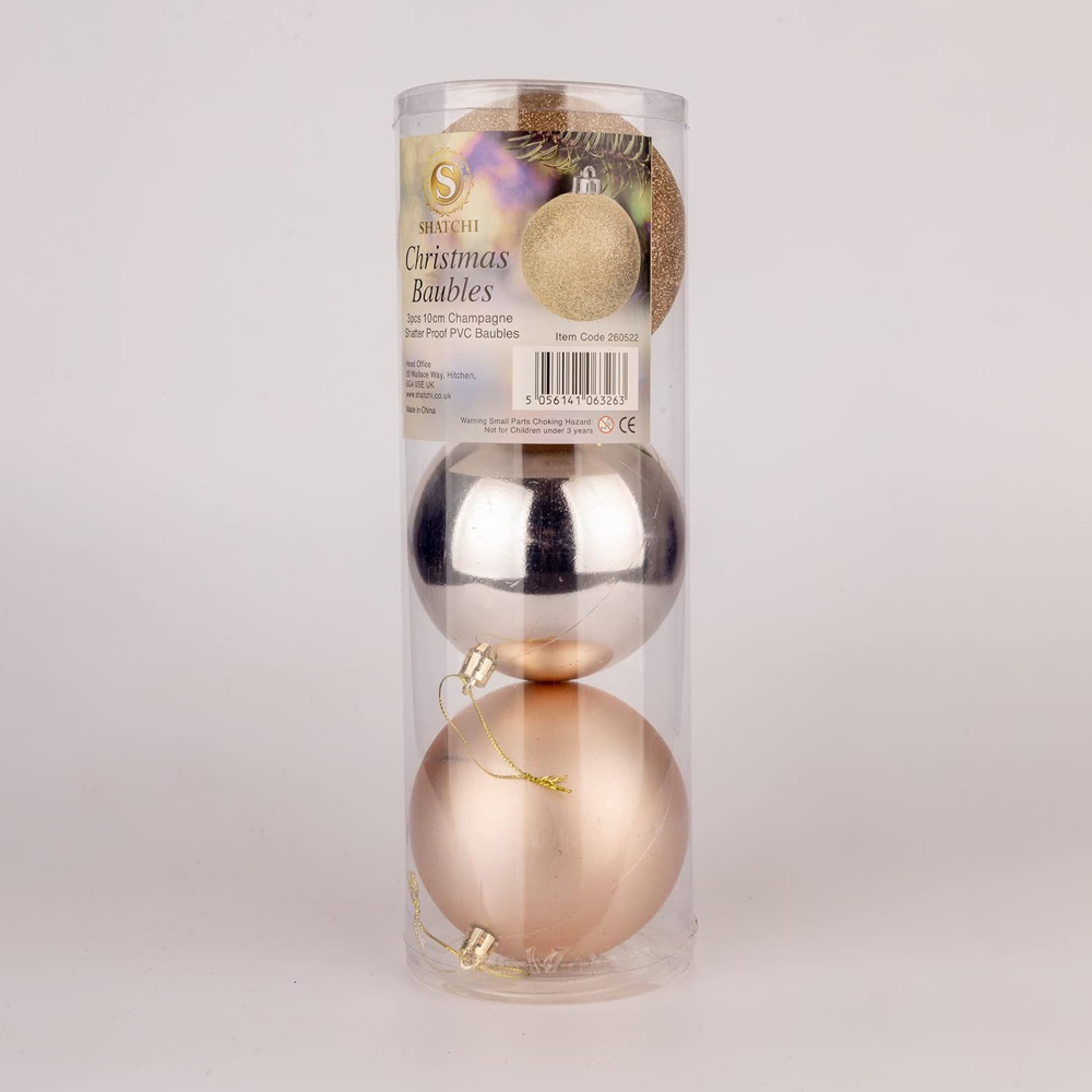 Shatchi Champagne 10cm Gold Shatterproof Christmas Bauble 6 Pack Image 5