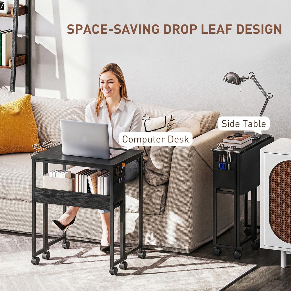 Portland Single Shelf Foldable Computer Desk with Storage Bag and Wheels Black Image 7