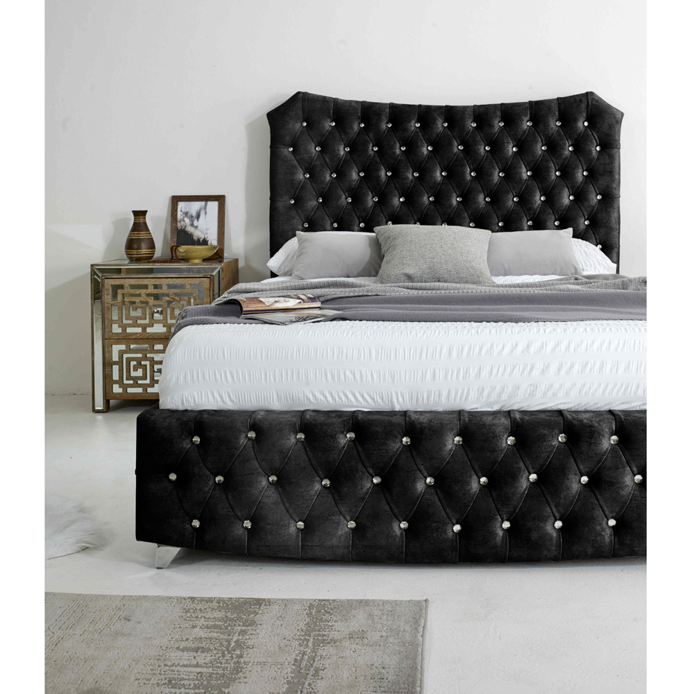Eleganza Valentino King Size Gunmetal Marble Fabric Bed with Chesterfield Headboard and Footboard Image 6