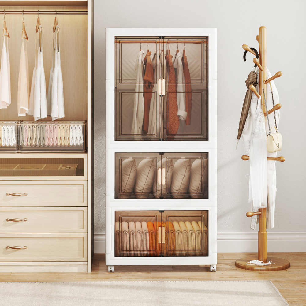 Costway 6 Door White Portable Plastic Wardrobe with Wheels Image 4