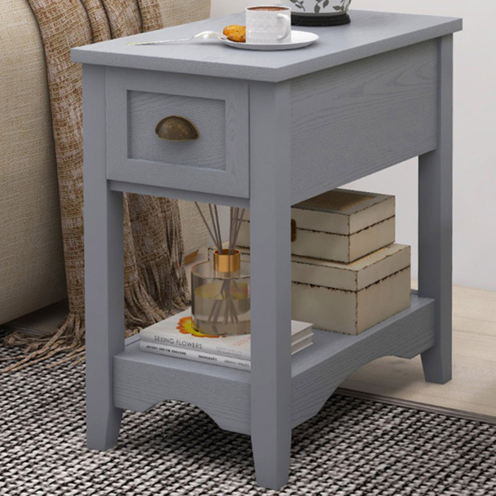 Costway Grey Single Drawer Single Shelf Side Table Image 1