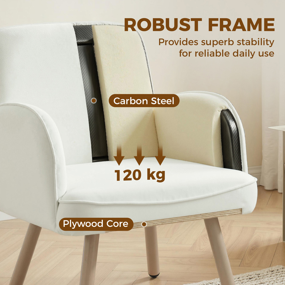 HOMCOM Cream White Velvet Upholstered Spring Cushion Lounge Chair Image 6