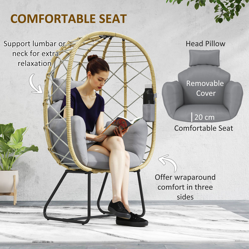Outsunny Grey Rattan Garden Egg Chair with Headrest Image 7
