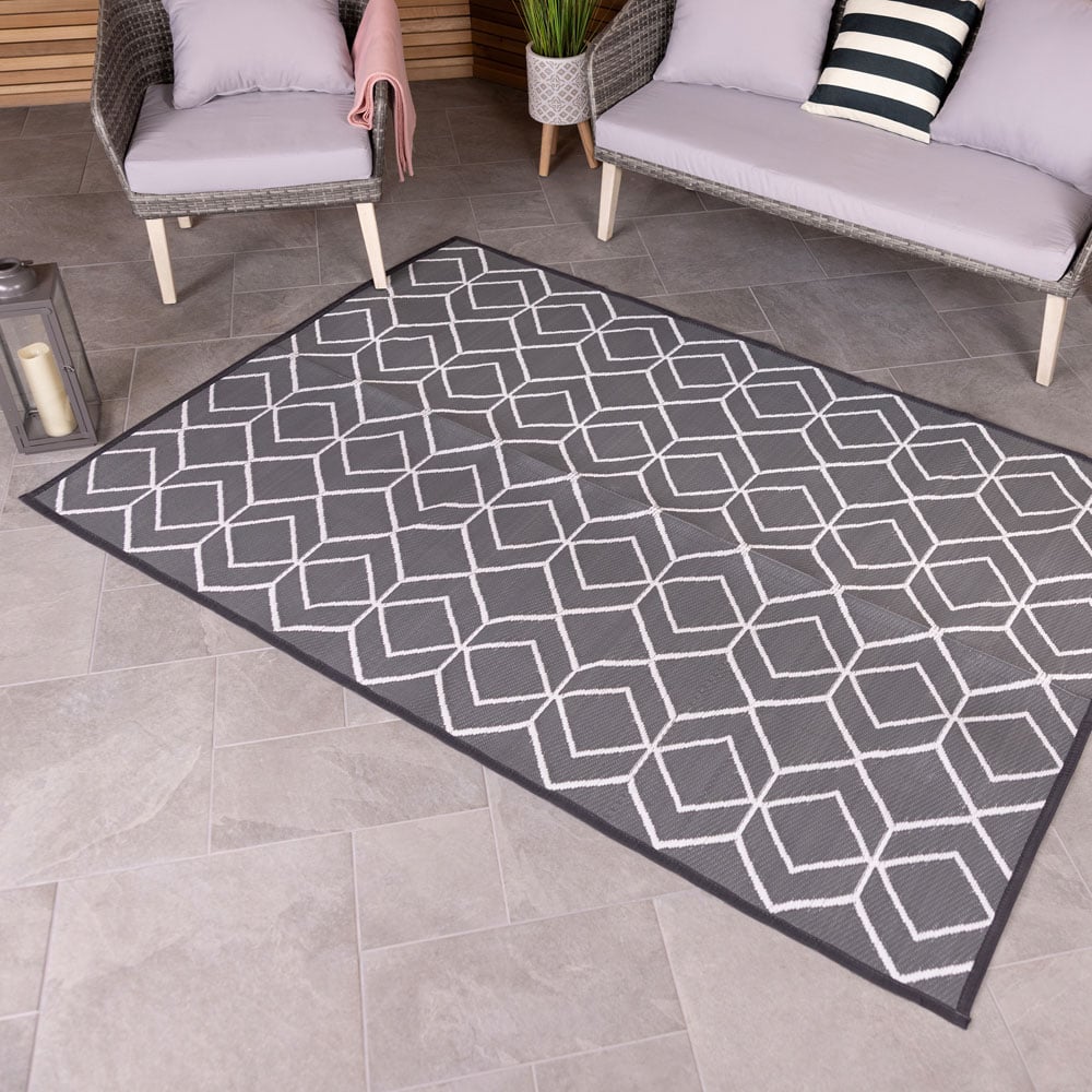 Charles Bentley Grey Diamond Outdoor Rug 160 x 230cm Image 4