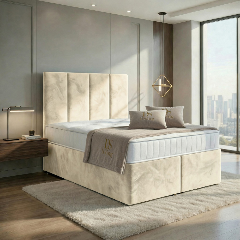 DS Living Harmony Single Cream Plush Velvet Ottoman Bed Image 6