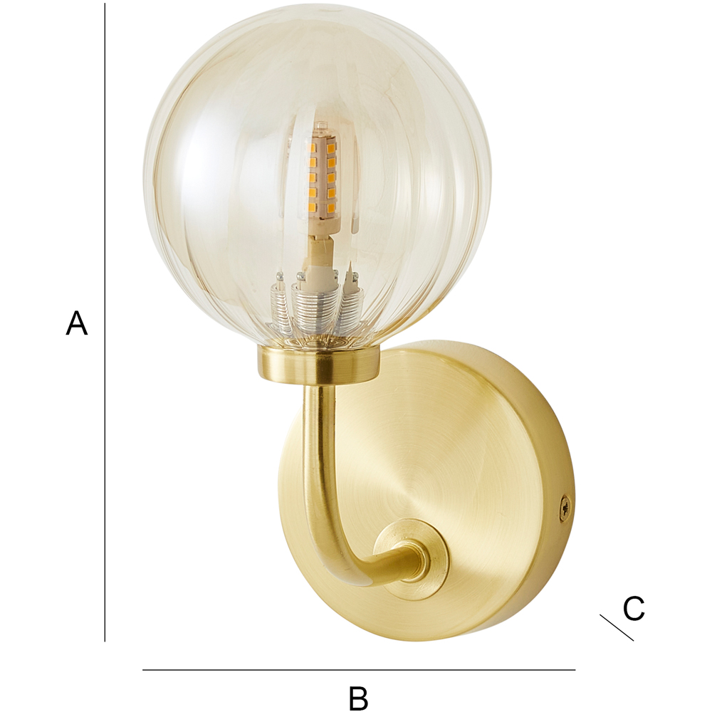 ValueLights Chessy Gold Ribbed Glass Globe Stem LED Wall Light Image 8