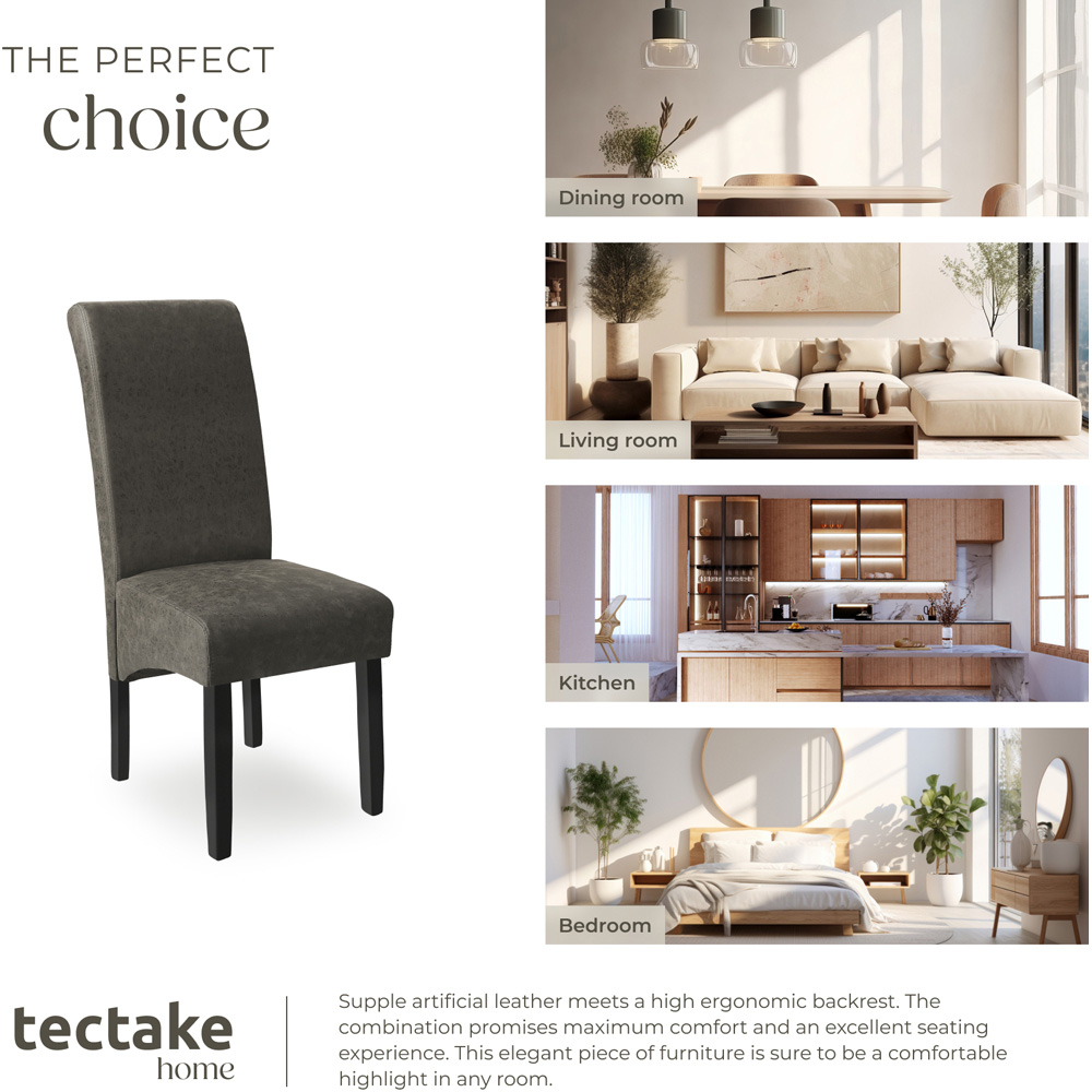tectake Set of 4 Grey Marble Leather High Backrest Dining Chair Image 8