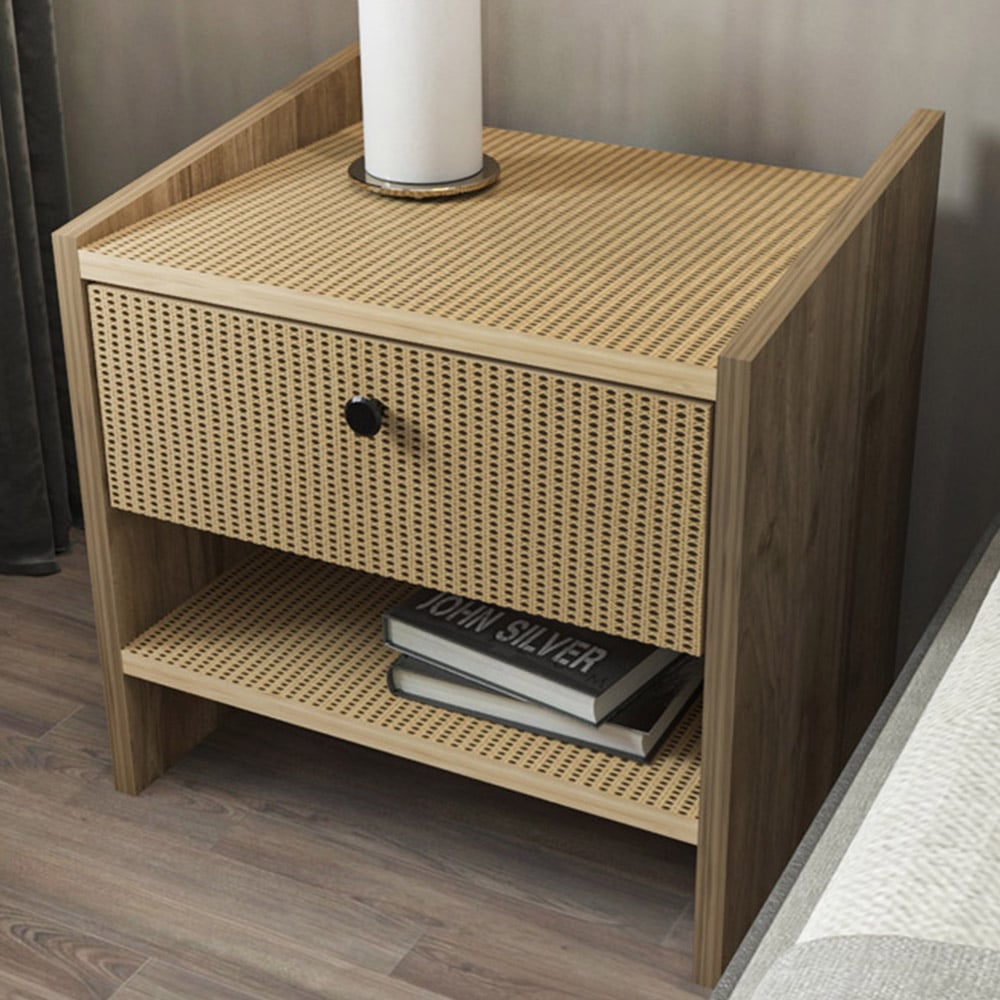 Decorotika Berlin Single Drawer Single Shelf Walnut and Hazeran Bedside Table Image 1