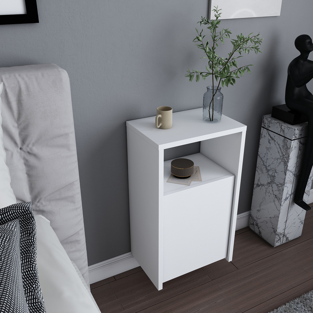 Decorotika Carlin Single Door Single Shelf White Bedside Table Image 5